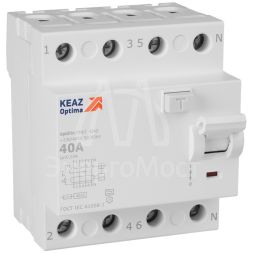 Выключатель дифференциального тока (УЗО) 4п 40А 30мА тип AC 4.5кА OptiDin DM63-4240 УХЛ4 КЭАЗ 343892