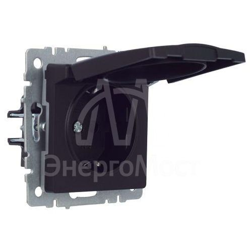 Розетка BRITE РСбш10-3-44-БрЧ 16А IP44 с заземл. защ. шторки с крышкой черн. IEK BR-R16-16-44-K02