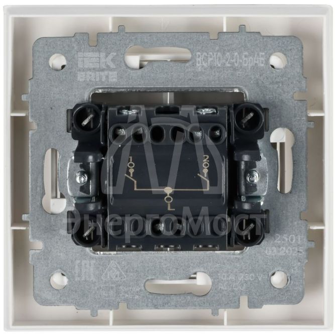 Выключатель 2-кл. СП BRITE ВСР10-2-0-БрАБ 10А в сборе арктич. бел. IEK BR-V20-0-10-K91-F