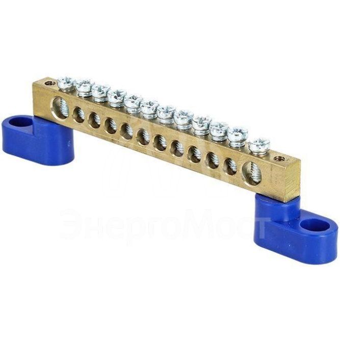 Шина нулевая N 6х9 12 отвер. латунь 2 син. угловых изолятора PROxima EKF sn0-63-12-2