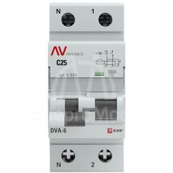 Выключатель автоматический дифференциального тока 2п C 25А 30мА тип AC 6кА DVA-6 Averes EKF rcbo6-1pn-25C-30-ac-av