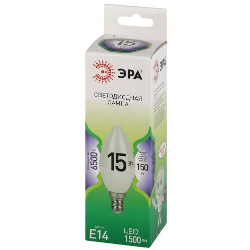 Лампа светодиодная GREEN LINE B35-15W-865-E14 GL 15Вт свеча 6500К свет холод. E14 Эра Б0067091