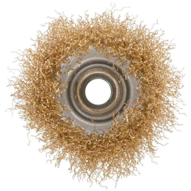 Корщетка чашечная гайка М14 стальная латунированная волнистая проволока 75мм КУРС 39037