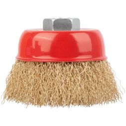 Корщетка чашечная гайка М14 стальная латунированная волнистая проволока 75мм КУРС 39037