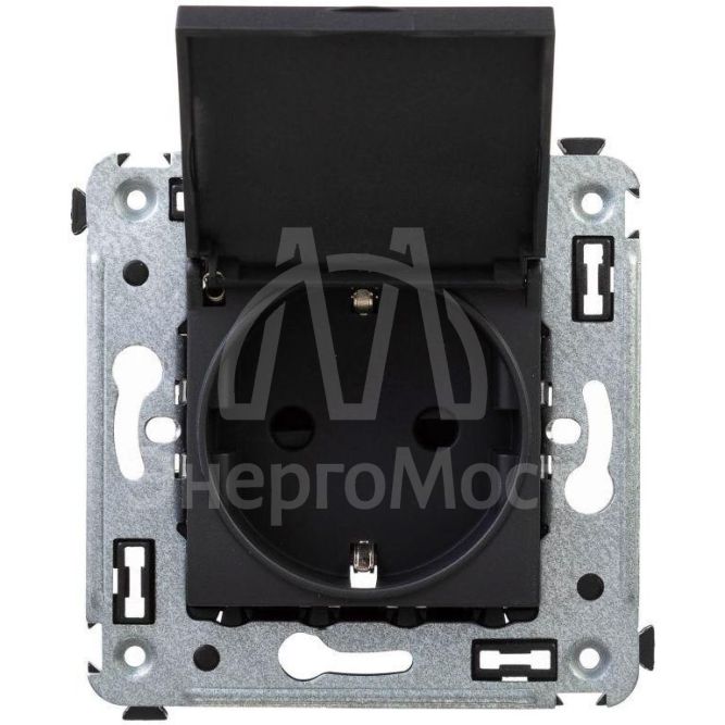 Розетка 1-м СП 2мод. Avanti &amp;quot;Черный матовый&amp;quot; 16А 2P+E защ. шторки с крышкой механизм черн. DKC 4412013