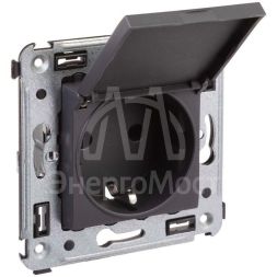 Розетка 1-м СП 2мод. Avanti &amp;quot;Черный матовый&amp;quot; 16А 2P+E защ. шторки с крышкой механизм черн. DKC 4412013