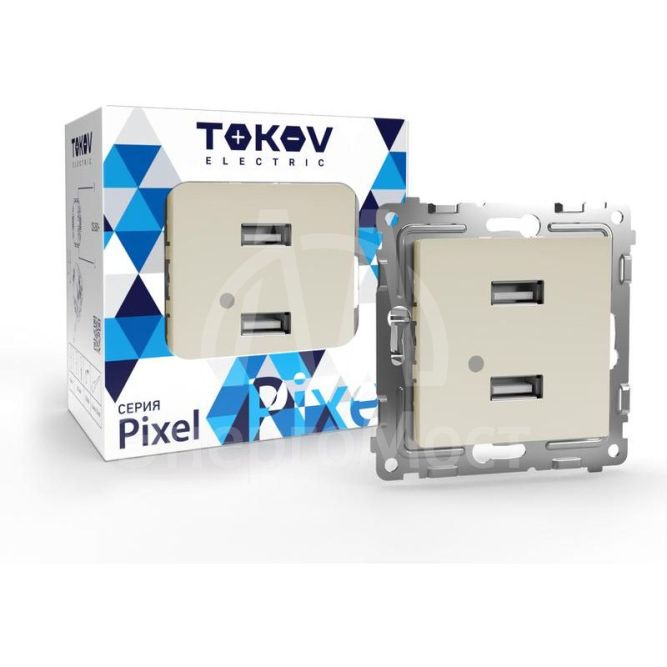 Розетка 2-м USB СП Pixel тип A+A 5В 1х2.1А 2х1.05А механизм беж. TOKOV ELECTRIC TKE-PX-2USB-C02