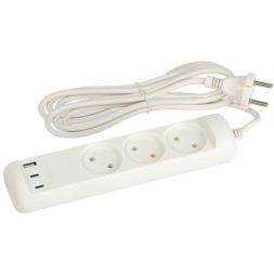 Удлинитель электрический U-3-3m-USB-W 3 розетки + 3xUSB A+C 3м 10А бел. Эра Б0069076