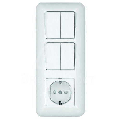 Блок СП БК-2 ВР-006Б Прима (2-кл.+2-кл. выкл+розетка с заземл.) (опт. упак) бел. SchE BK2VR-006B-B