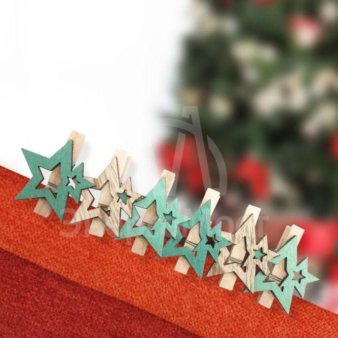 Прищепка деревянная &amp;quot;Звездочки&amp;quot; 16х4.5х1.3см бирюз. (уп.6шт) Neon-Night 504-033