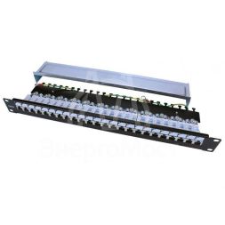 Патч-панель PP3-19-24-8P8C-C6-SH-110D 19дюйм. 1U 24 порта RJ45 полн. экран. кат.6; Dual IDC ROHS черн. Hyperline 246048