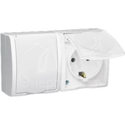 Розетка 2-м ОП Simon15 с защ. крышкой с заземл. IP54 бел. Simon1594433-030