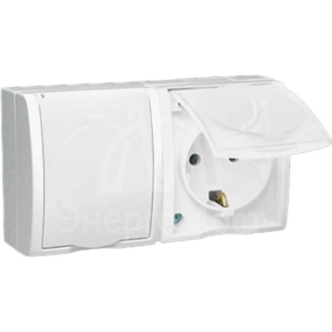Розетка 2-м ОП Simon15 с защ. крышкой с заземл. IP54 бел. Simon1594433-030