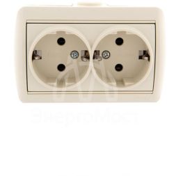 Розетка 2-м ОП Ната керам. с заземл. крем. LEZARD 710-0300-127