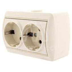 Розетка 2-м ОП Ната керам. с заземл. крем. LEZARD 710-0300-127