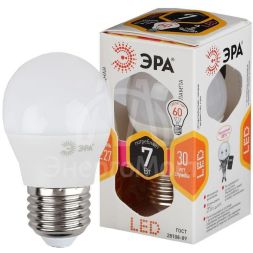 Лампа светодиодная P45-7w-827-E27 шар 560лм ЭРА Б0020550