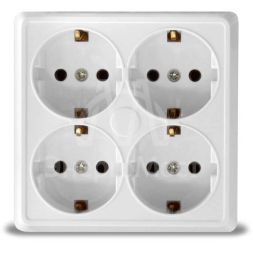 Розетка 4-м ОП Олимп с заземл. квадрат бел. UNIVersal 1165