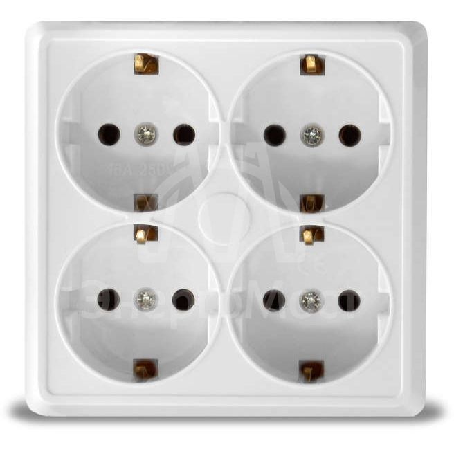 Розетка 4-м ОП Олимп с заземл. квадрат бел. UNIVersal 1165