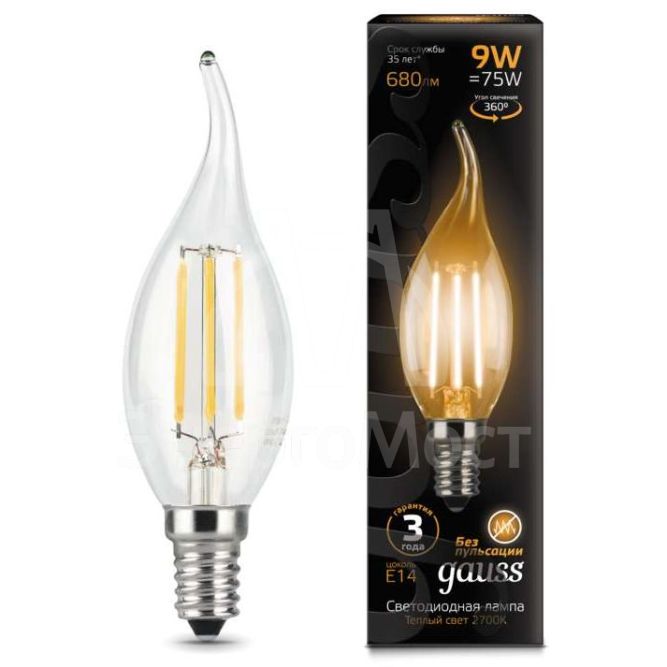 Лампа светодиодная Black Filament Свеча на ветру E14 9Вт 2700К Gauss 104801109