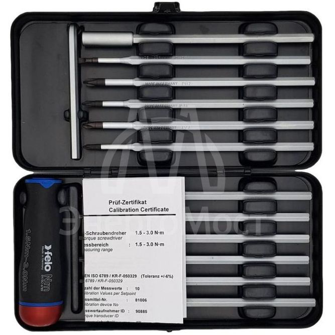 Отвертка с регулировкой крутящего момента Nm 1.5-3.0 с набором насадок 12шт в кейсе plus/minus Felo 10099716