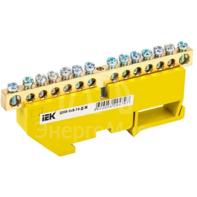 Шина PE &amp;quot;земля&amp;quot; на DIN-изоляторе ШНИ-6х9-14-Д-Ж IEK YNN10-69-14D-K05