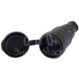 Разъем штепсельный 1х16А 2P+PE 220-240В с заглушкой каучук LEZARD 106-0400-0102/102