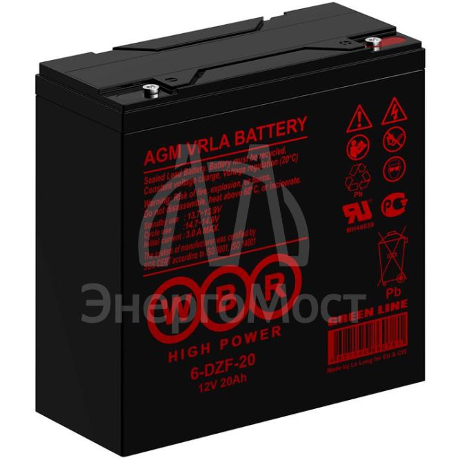 Аккумулятор тяговый 12В 20А.ч WBR 6-DZF-20 WBR