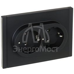 Розетка 2-м СП FORTE&amp;amp;PIANO FP124 16А с заземл. без защ. шторок безвинт. крепл. черн. IEK FP-R21-16-1-K02