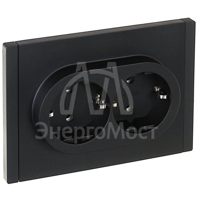 Розетка 2-м СП FORTE&amp;amp;PIANO FP124 16А с заземл. без защ. шторок безвинт. крепл. черн. IEK FP-R21-16-1-K02
