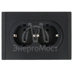 Розетка 2-м СП FORTE&amp;amp;PIANO FP124 16А с заземл. без защ. шторок безвинт. крепл. черн. IEK FP-R21-16-1-K02