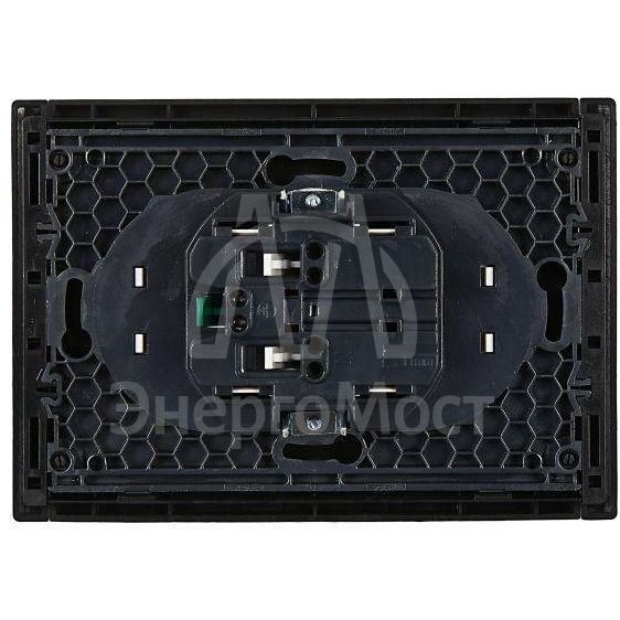 Розетка 2-м СП FORTE&amp;amp;PIANO FP124 16А с заземл. без защ. шторок безвинт. крепл. черн. IEK FP-R21-16-1-K02