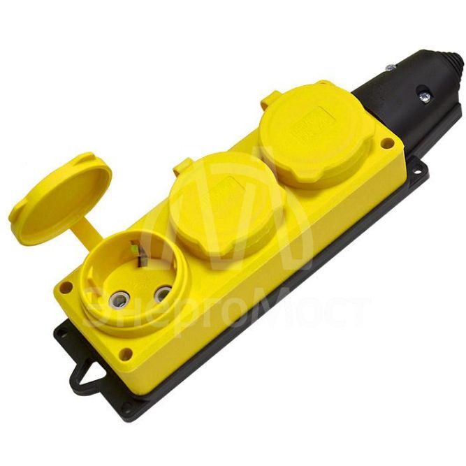 Колодка удлинителя 3-м 1ф с заглушками компакт каучук желт. Universal 3083