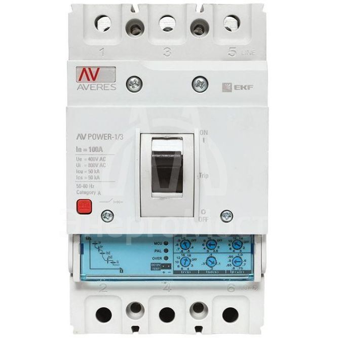 Выключатель автоматический 3п 100А 50кА AV POWER-1/3 ETU2.0 AVERES EKF mccb-13-100-2.0-av