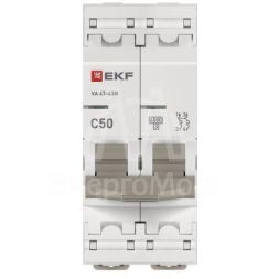 Выключатель автоматический 2п 50А (C) 6кА ВА 47-63N EKF PROxima