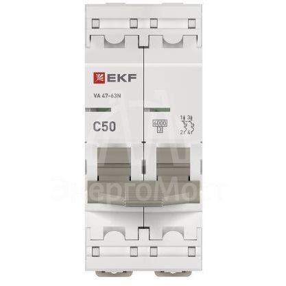 Выключатель автоматический 2п 50А (C) 6кА ВА 47-63N EKF PROxima