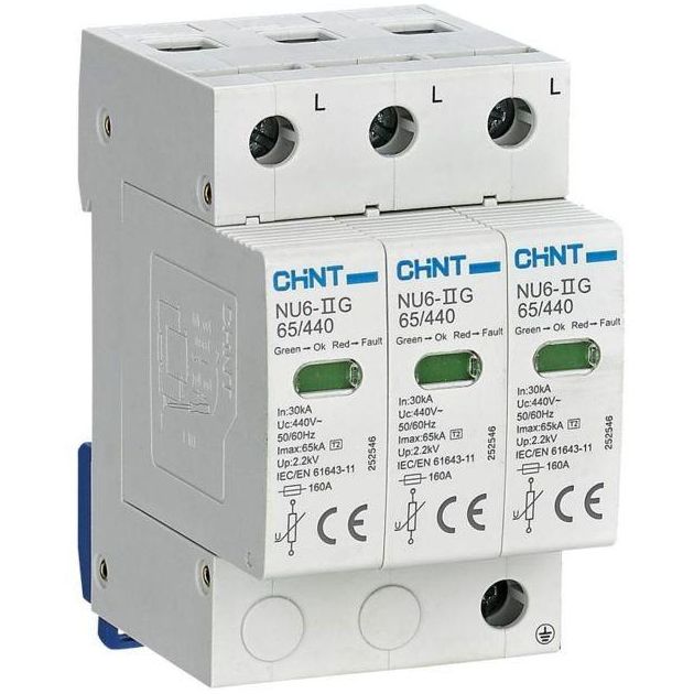 Ограничитель импульсных перенапряжений NU6-IIG 3п In=25кА Uc=440В Im=65кА (R) CHINT 252546