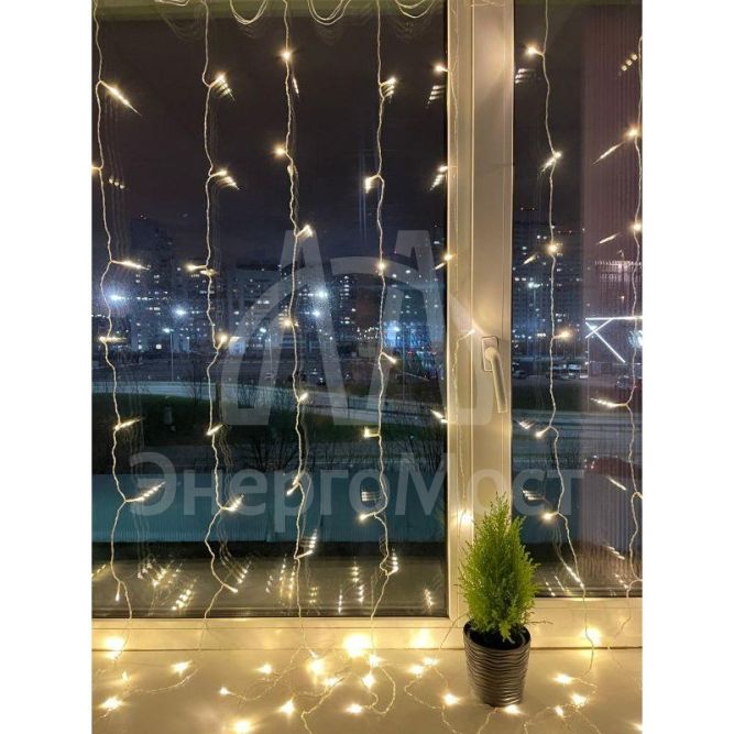 Гирлянда светодиодная &amp;quot;Дождь/Занавес&amp;quot; 1мх2м 96LED 24В IP44 тепл. свет ( без трансформатора  Б0041911) ЭРА Б0041908