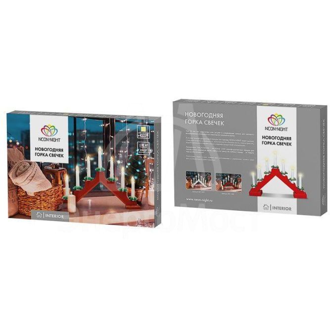 Горка новогодняя 7 свечек корпус красн. свечение тепл. бел. Neon-Night 501-082