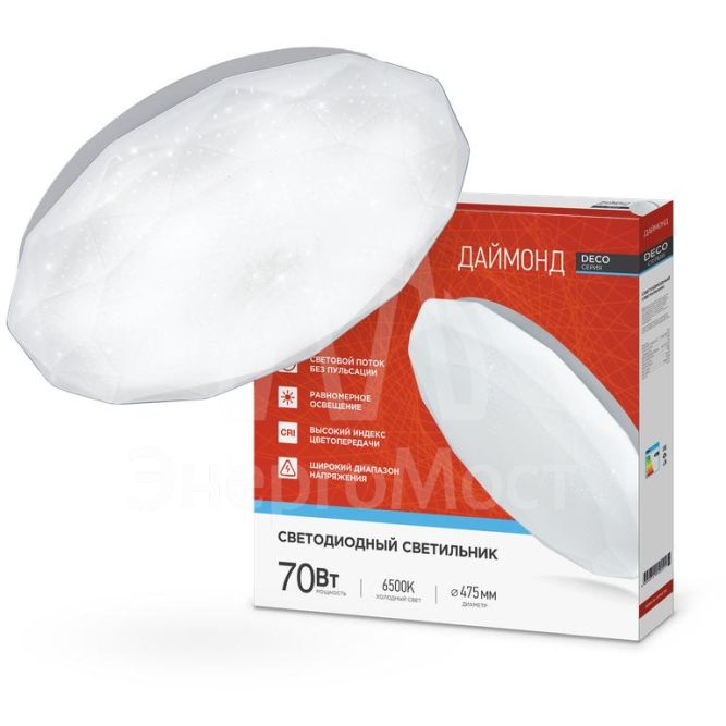 Светильник светодиодный DECO ДАЙМОНД 70Вт 6500К 6300лм 230В 496х85мм IN HOME 4690612052489