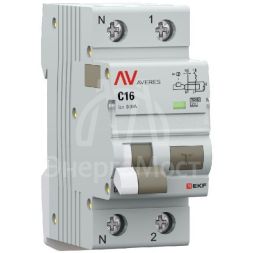Выключатель автоматический дифференциального тока 2п (1P+N) C 16А 30мА тип A 10кА DVA-10 AVERES EKF rcbo10-1pn-16C-30-a-av