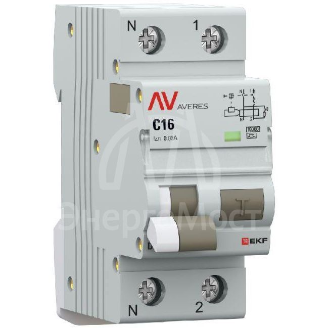 Выключатель автоматический дифференциального тока 2п (1P+N) C 16А 30мА тип A 10кА DVA-10 AVERES EKF rcbo10-1pn-16C-30-a-av