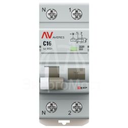 Выключатель автоматический дифференциального тока 2п (1P+N) C 16А 30мА тип A 10кА DVA-10 AVERES EKF rcbo10-1pn-16C-30-a-av