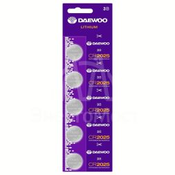 Элемент питания литиевый CR2025 3В 2021 BL-5 (уп.5шт) DAEWOO 5030206