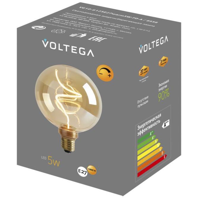 Лампа светодиодная филаментная Loft 271 G125 5Вт 1800К E27 DIM Voltega 8558