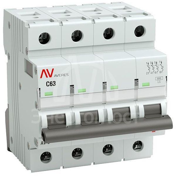 Выключатель автоматический модульный 4п C 63А 6кА AV-6 AVERES EKF mcb6-4-63C-av