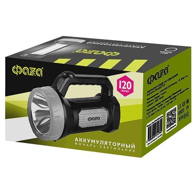 Фонарь-прожектор аккумуляторный AccuF7-L1W/L16-bk 1Вт 73лм + боков. панель 16х0.5Вт 120лм IP20 аккум. 0.9А.ч черн. ФАZА 5014794