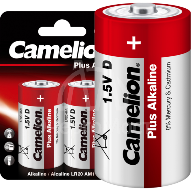 Элемент питания алкалиновый LR LR20 BL-2 (блист.2шт) Camelion 1654