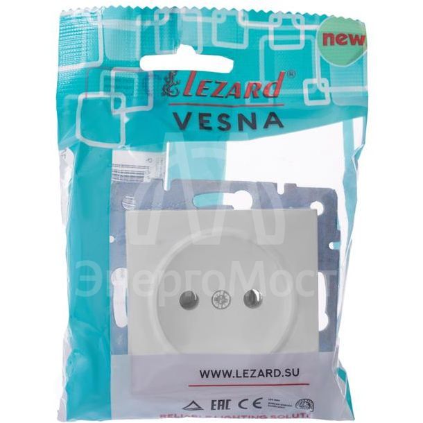 Розетка 1-м СП Vesna без заземл. ПБТ механизм бел. LEZARD 742-0288-121B