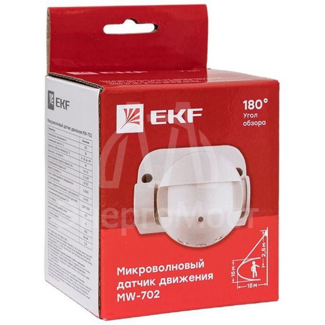 Датчик движения микроволновый MW-702 1200Вт 180гр. до 15м IP44 бел. PROxima EKF dd-mw-702