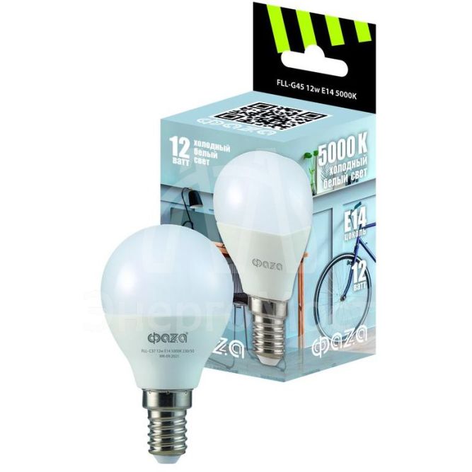 Лампа светодиодная FLL-G45 12Вт E14 5000К 230В 50Гц ФАZА 5038592
